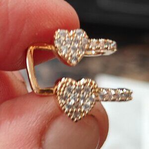 Gold Plated Heart Cuff Earrings, with Glass Stones. Set of Two. New